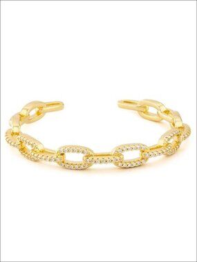 14k Gold Plated Adjustable Cuff Bracelet Brass CZ Minimalist